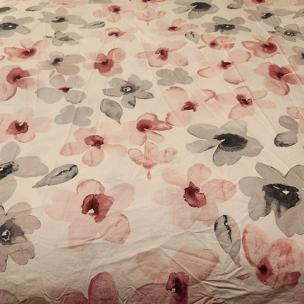 IKEA Floral Watercolor Comforter - Pink and Gray